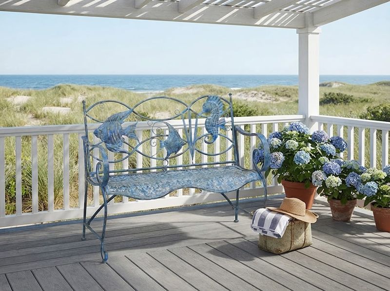 Cape Craftsmen Blue Fish Coastal Outdoor Bench